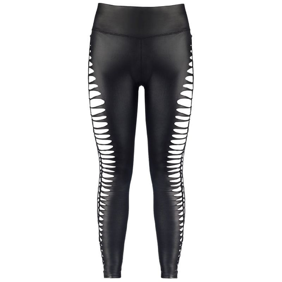 Stretch Wetlook Cut Out Leggings Black