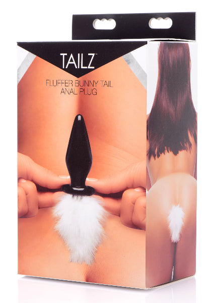White Fluffer Bunny Tail Glass Anal Plug