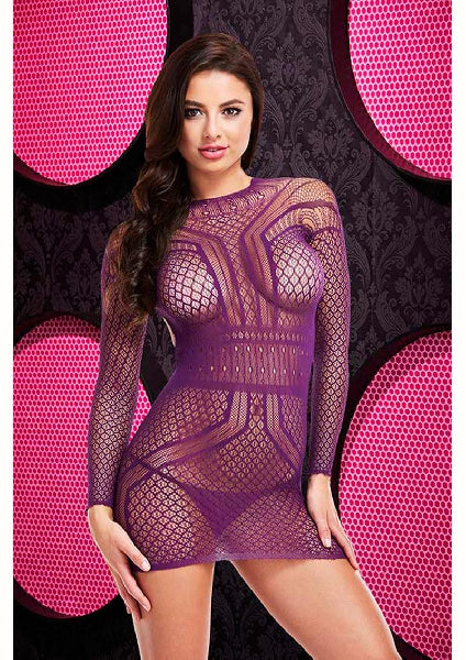 Long Sleeve Open Back Mini Dress Purple