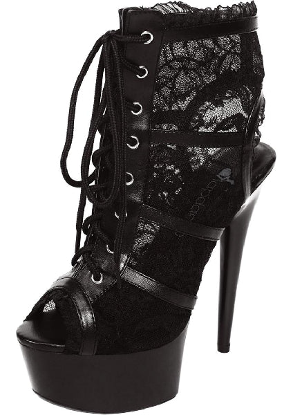 Black Lace Open Toe Platform Ankle Bootie 6in Heel Size 7