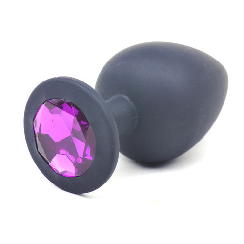 Black Silicone Anal Plug Large w/ Purple Diamond