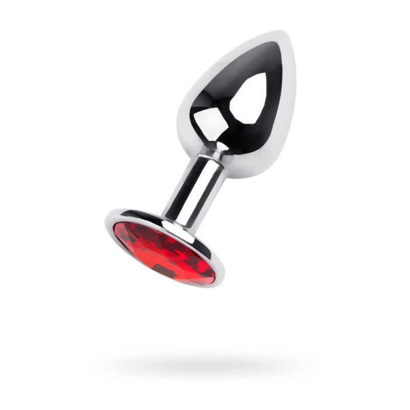 Silver Metal Anal Plug w Red Ruby Gem