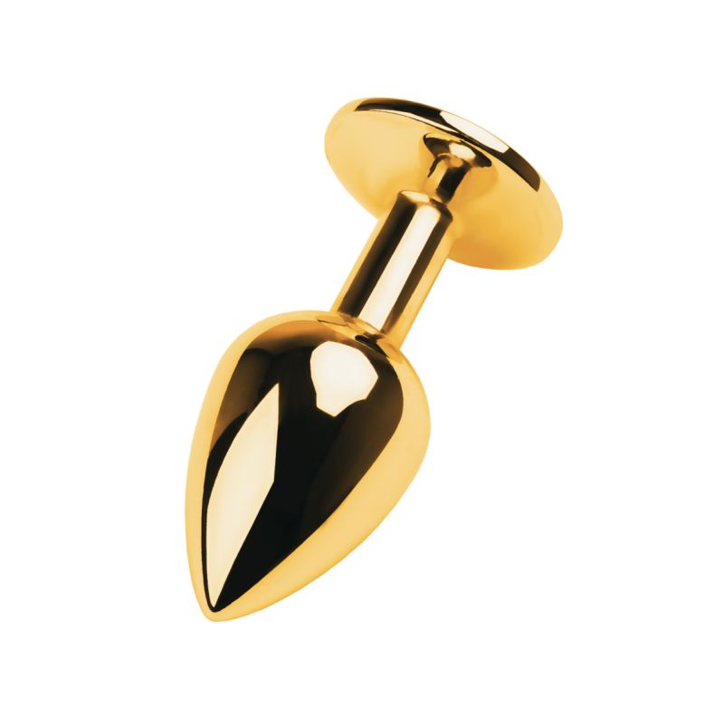 Gold Metal Anal Plug w Black Tourmaline Gem