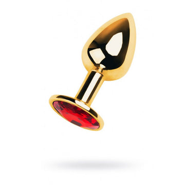 Gold Metal Anal Plug w Red Ruby Gem