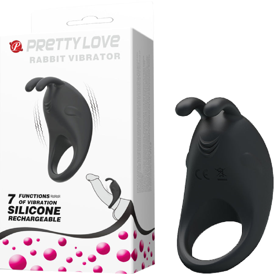 Rechargeable Rabbit Vibrator Cockring (Black)