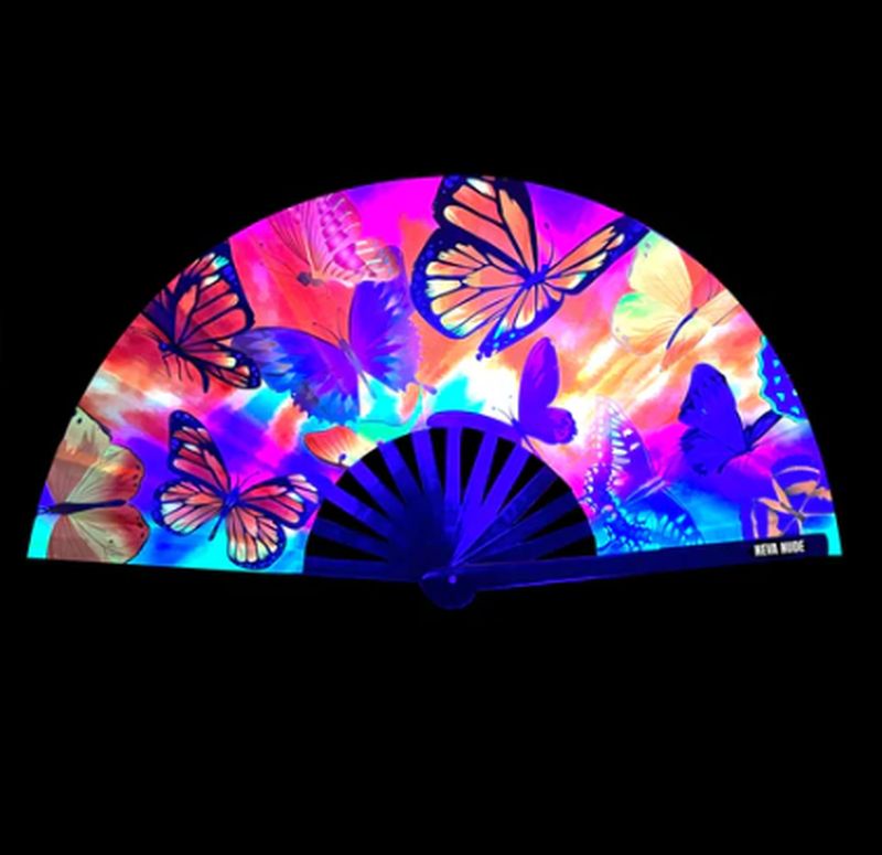 Butterfly Garden Blacklight Folding Fan