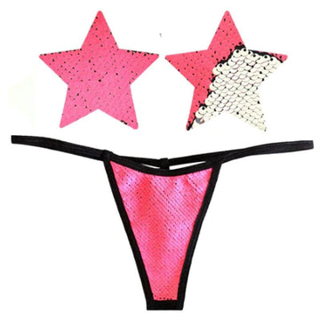Bitchin Neon Pink and Silver Blacklight Sequin Pastie and Panty Set