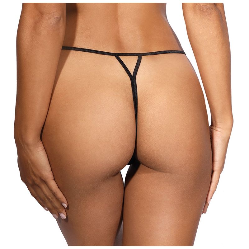 Lace Open Front G-String Black