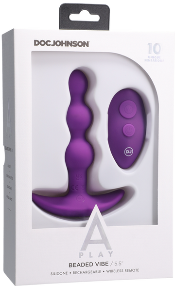 BEADED VIBE - Rechargeable Silicone Anal Plug With Remote - Purple