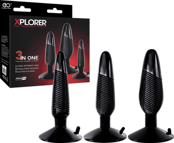 Xplorer Anal Training Butt Plug Kit (Ribbed) (Black)