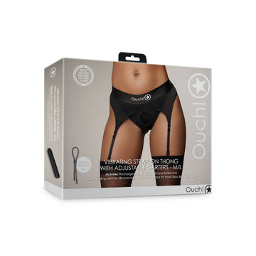 OUCH! Vibrating Strap-On Thong with Adjustable Garters