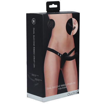 OUCH! Dual Silicone Ribbed Strap-On - Black