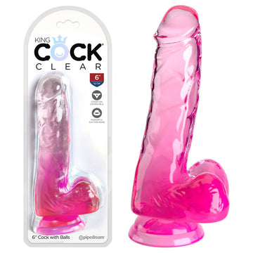 King Cock Clear 6'' Cock with Balls - Pink