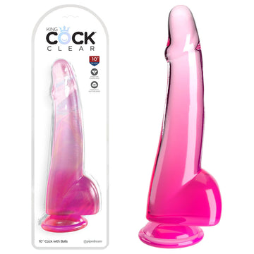 King Cock Clear 10'' Cock with Balls - Pink