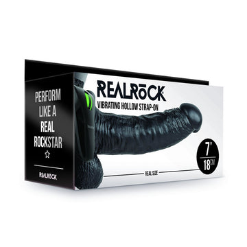 REALROCK Vibrating Hollow Strapon + Balls - 18cm Black