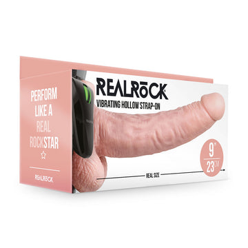 REALROCK Vibrating Hollow Strapon + Balls - 23cm Flesh